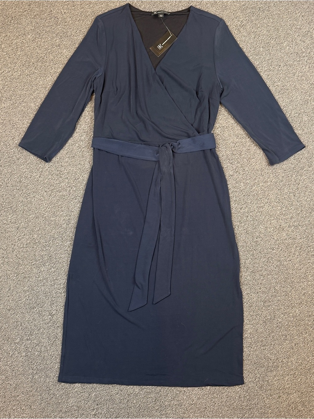 INC Wrap-Front Navy Dress with Waist Tie
